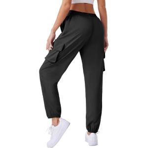 imageWomens Cargo Pants Lightweight Quick Dry Waterproof Hiking Pants Summer Casual Joggers with 4 PocketsBlack