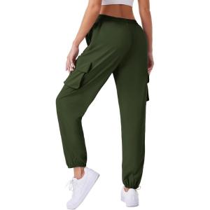 imageWomens Cargo Pants Lightweight Quick Dry Waterproof Hiking Pants Summer Casual Joggers with 4 PocketsGreen