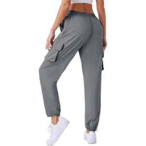 imageWomens Cargo Pants Lightweight Quick Dry Waterproof Hiking Pants Summer Casual Joggers with 4 PocketsGrey