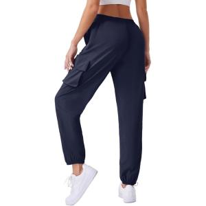 imageWomens Cargo Pants Lightweight Quick Dry Waterproof Hiking Pants Summer Casual Joggers with 4 PocketsNavy