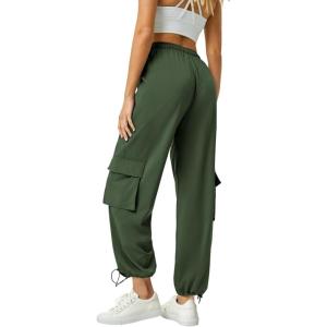 imageWomens Cargo Pants Water Resistant Lightweight Drawstring Hiking Joggers Base Jump Parachute PantsArmy Green