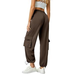 imageWomens Cargo Pants Water Resistant Lightweight Drawstring Hiking Joggers Base Jump Parachute PantsBrown