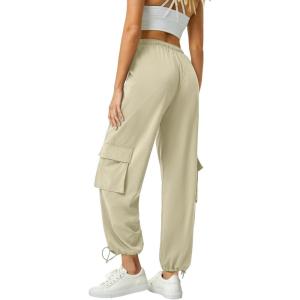 imageWomens Cargo Pants Water Resistant Lightweight Drawstring Hiking Joggers Base Jump Parachute PantsLight Khaki