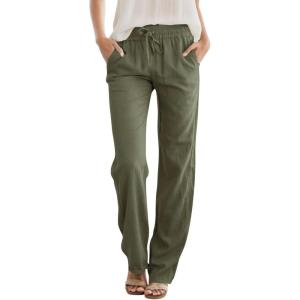 imageWomens High Waist Summer Casual Pants Drawstring Straight Leg Beach Vacation Lounge Trousers with PocketsGrey Green