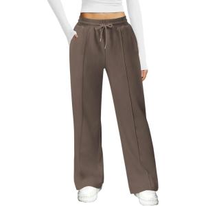 imageWomens Wide Leg Sweatpants Casual Loose Solid Pants Comfy Lounge Joggers Baggy SweatpantsCoffee