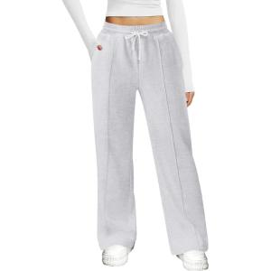 imageWomens Wide Leg Sweatpants Casual Loose Solid Pants Comfy Lounge Joggers Baggy SweatpantsLight Grey