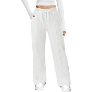 imageWomens Wide Leg Sweatpants Casual Loose Solid Pants Comfy Lounge Joggers Baggy SweatpantsWhite