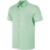 imageMens Linen Shirts Button Down Casual Shirts Short Sleeve Beach Summer Tops with PocketLight Green
