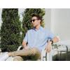imageMens Linen Shirts Button Down Casual Shirts Short Sleeve Beach Summer Tops with PocketSky Blue