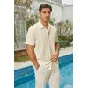 imageMens Short Sleeve Dress Shirts Stretch Wrinkle Free Casual Button Down Solid Formal TopAbeige