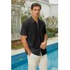 imageMens Short Sleeve Dress Shirts Stretch Wrinkle Free Casual Button Down Solid Formal TopAblack