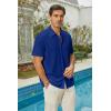 imageMens Short Sleeve Dress Shirts Stretch Wrinkle Free Casual Button Down Solid Formal TopAclassic Blue
