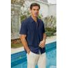 imageMens Short Sleeve Dress Shirts Stretch Wrinkle Free Casual Button Down Solid Formal TopAnavy