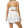 imagePleated Tennis Skater Skirts for Women with Inner Shorts Pockets Sports Mini Skirt Flowy Golf Athletic Workout SkortWhite