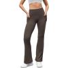 imageWomens Flare Yoga Pants with Pockets High Waist Casual Bell Bottom Bootcut LeggingsBrown