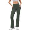 imageWomens Flare Yoga Pants with Pockets High Waist Casual Bell Bottom Bootcut LeggingsDark Green