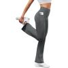 imageWomens Flare Yoga Pants with Pockets High Waist Casual Bell Bottom Bootcut LeggingsDark Grey
