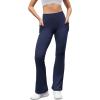 imageWomens Flare Yoga Pants with Pockets High Waist Casual Bell Bottom Bootcut LeggingsNavy Blue