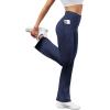 imageWomens Flare Yoga Pants with Pockets High Waist Casual Bell Bottom Bootcut LeggingsNavy Blue