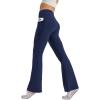 imageWomens Flare Yoga Pants with Pockets High Waist Casual Bell Bottom Bootcut LeggingsNavy Blue