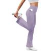 imageWomens Flare Yoga Pants with Pockets High Waist Casual Bell Bottom Bootcut LeggingsPurple