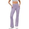 imageWomens Flare Yoga Pants with Pockets High Waist Casual Bell Bottom Bootcut LeggingsPurple