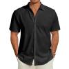 imageMens Short Sleeve Dress Shirts Stretch Wrinkle Free Casual Button Down Solid Formal TopAblack