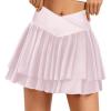imageTennis Skirts for Women Crossover High Waisted Lightweight Pleated Ruffle Mini Workout Skorts with PocketsPink