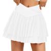imageTennis Skirts for Women Crossover High Waisted Lightweight Pleated Ruffle Mini Workout Skorts with PocketsWhite