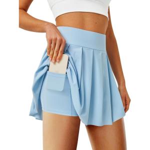 imagePleated Tennis Skater Skirts for Women with Inner Shorts Pockets Sports Mini Skirt Flowy Golf Athletic Workout SkortLight Grey
