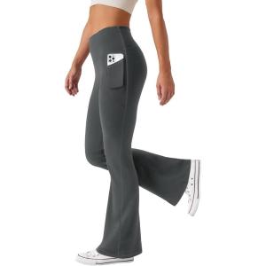 imageWomens Flare Yoga Pants with Pockets High Waist Casual Bell Bottom Bootcut LeggingsDark Grey