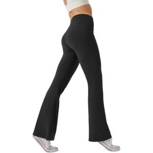 imageWomens High Waist Flared Yoga Pants Casual Bootcut Workout Leggings Tummy ControlBlack