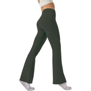 imageWomens High Waist Flared Yoga Pants Casual Bootcut Workout Leggings Tummy ControlDark Green