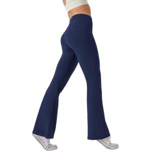 imageWomens High Waist Flared Yoga Pants Casual Bootcut Workout Leggings Tummy ControlNavy