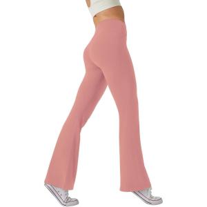 imageWomens High Waist Flared Yoga Pants Casual Bootcut Workout Leggings Tummy ControlPink