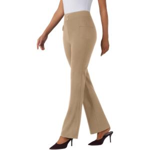 imageWomens High Waist Bootcut Dress Work Pants Zipup Flap Pockets Casual Business Trousers Stretchy Office SlacksCoffee