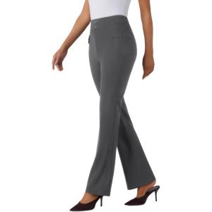 imageWomens High Waist Bootcut Dress Work Pants Zipup Flap Pockets Casual Business Trousers Stretchy Office SlacksDark Grey