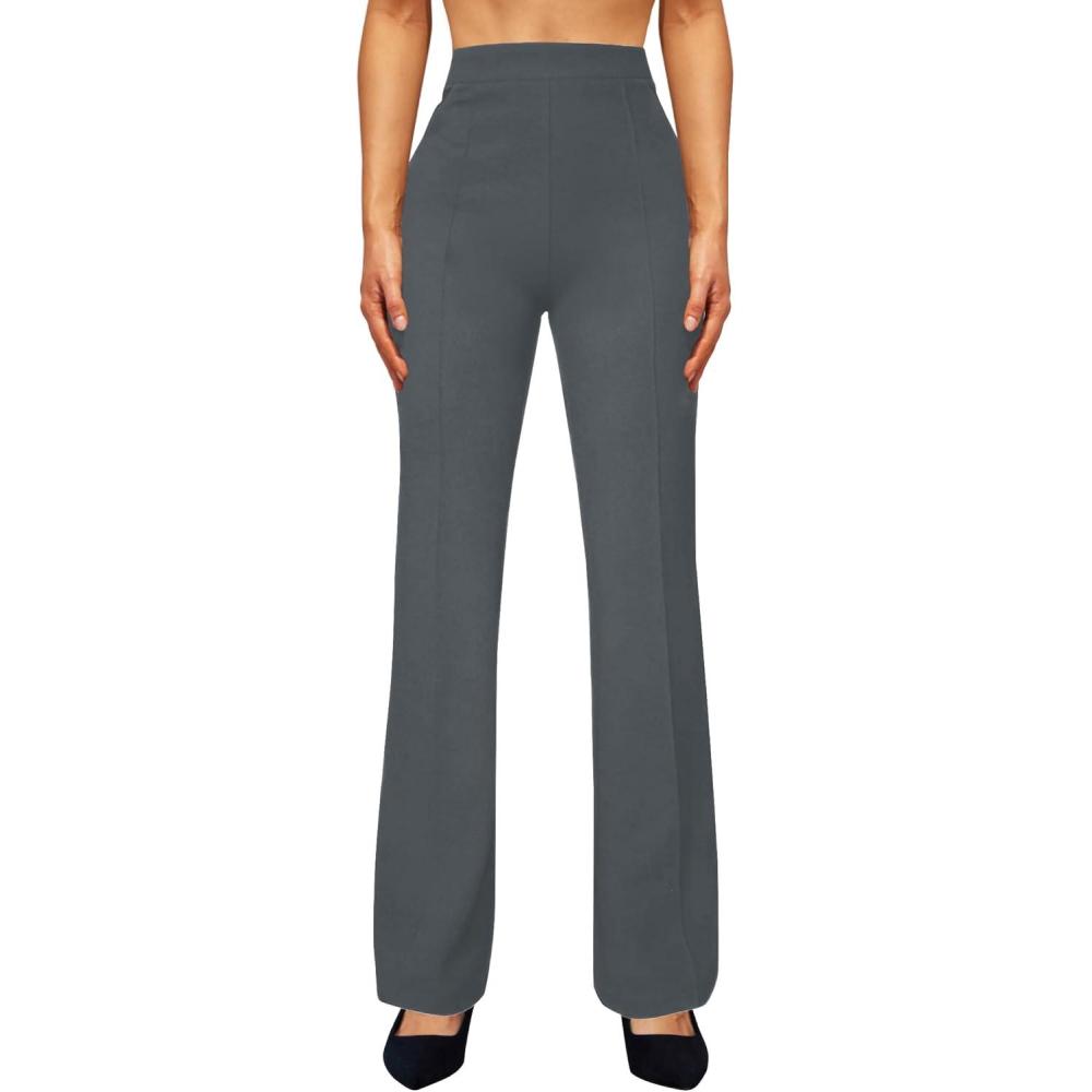 imageWomens High Waist Dress Work Pants Stretchy Straight Leg Casual Pants Business Office TrousersDark Grey
