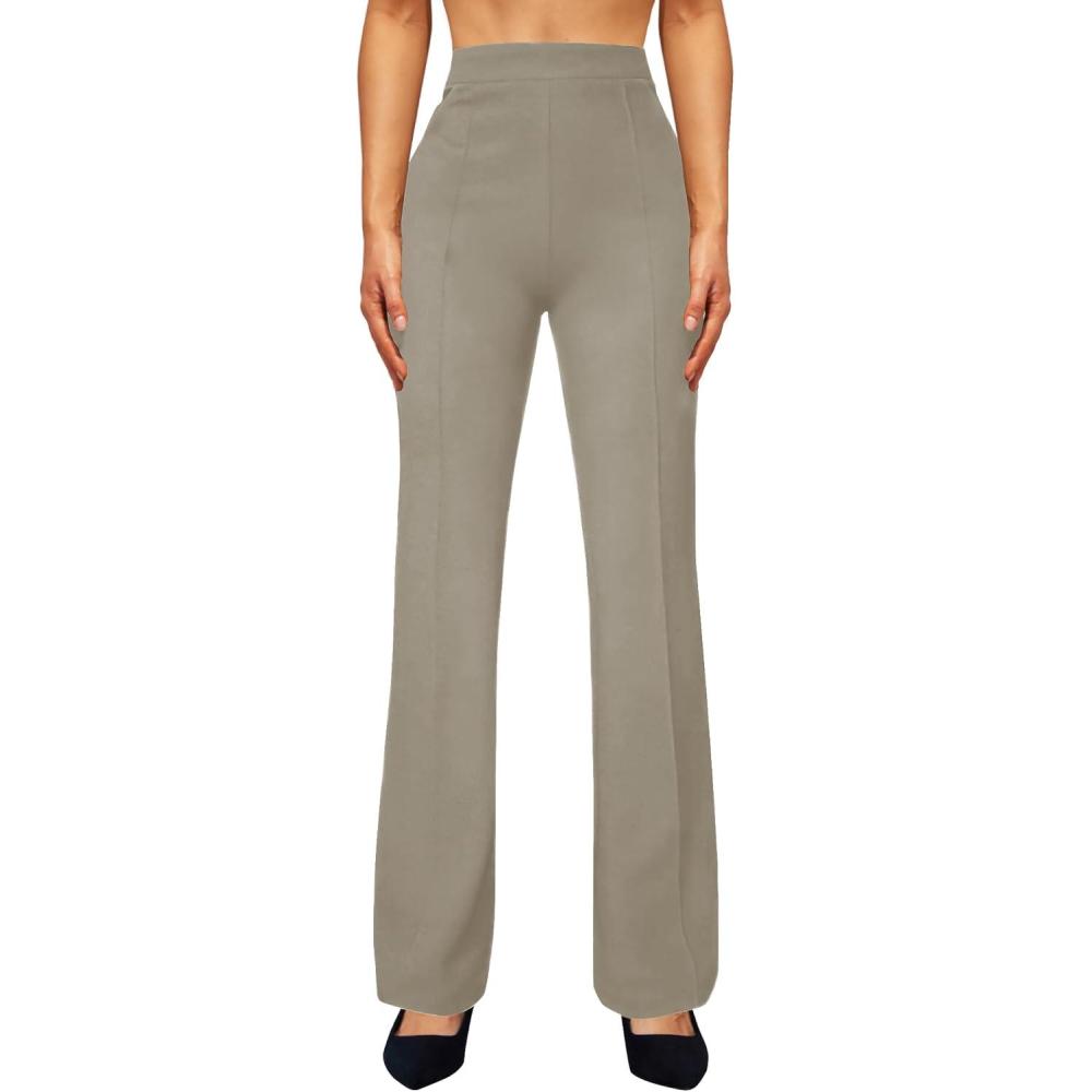 imageWomens High Waist Dress Work Pants Stretchy Straight Leg Casual Pants Business Office TrousersLight Coffee