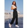 imageWomens Athletic Hiking Pants Lightweight Quick Dry Water Resistant Elastic Waist Cargo Pants with Zipper PocketsBlack