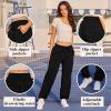 imageWomens Athletic Hiking Pants Lightweight Quick Dry Water Resistant Elastic Waist Cargo Pants with Zipper PocketsBlack
