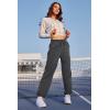 imageWomens Athletic Hiking Pants Lightweight Quick Dry Water Resistant Elastic Waist Cargo Pants with Zipper PocketsGrey
