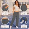 imageWomens Athletic Hiking Pants Lightweight Quick Dry Water Resistant Elastic Waist Cargo Pants with Zipper PocketsGrey