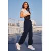 imageWomens Athletic Hiking Pants Lightweight Quick Dry Water Resistant Elastic Waist Cargo Pants with Zipper PocketsNavy