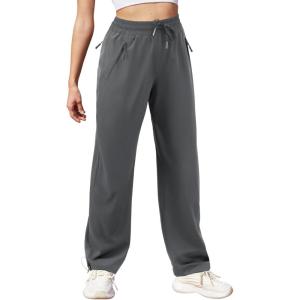 imageWomens Athletic Hiking Pants Lightweight Quick Dry Water Resistant Elastic Waist Cargo Pants with Zipper PocketsGrey