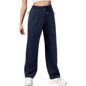 imageWomens Athletic Hiking Pants Lightweight Quick Dry Water Resistant Elastic Waist Cargo Pants with Zipper PocketsNavy