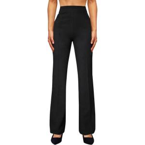 imageWomens High Waist Dress Work Pants Stretchy Straight Leg Casual Pants Business Office TrousersBlack
