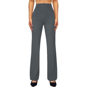 imageWomens High Waist Dress Work Pants Stretchy Straight Leg Casual Pants Business Office TrousersDark Grey
