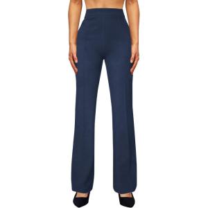 imageWomens High Waist Dress Work Pants Stretchy Straight Leg Casual Pants Business Office TrousersNavy Blue