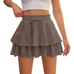 imageShorts for Women Ruffled Tiered Pleated Mini Skirts Boho High Waist Flowy Comfy Tennis Golf SkortsBrown